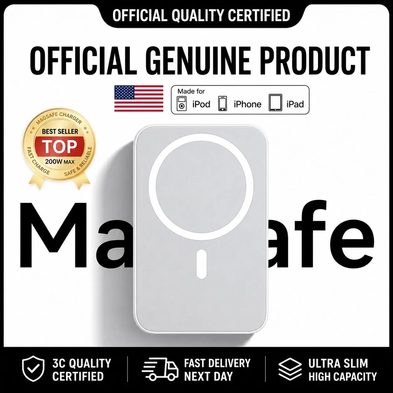 20000mAh Magnetic Wireless Power Bank – Ultra-Slim Portable Battery Compatible with iPhone 17 Series thumbnail 2