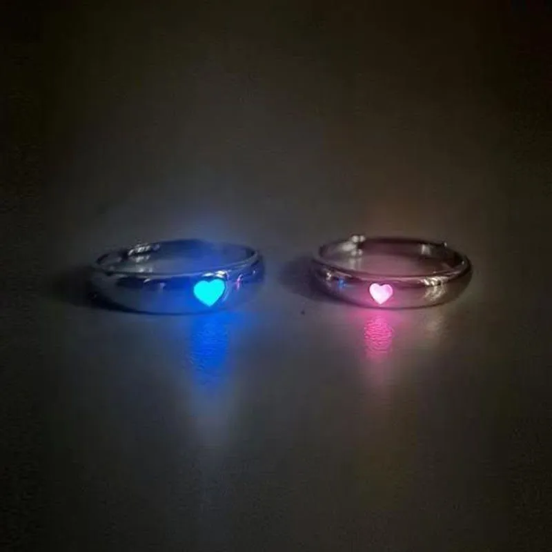Couple Matching Adjustable Heart Glow-in-the-Dark Rings – Japanese/Korean Niche Creative Design - Image 2