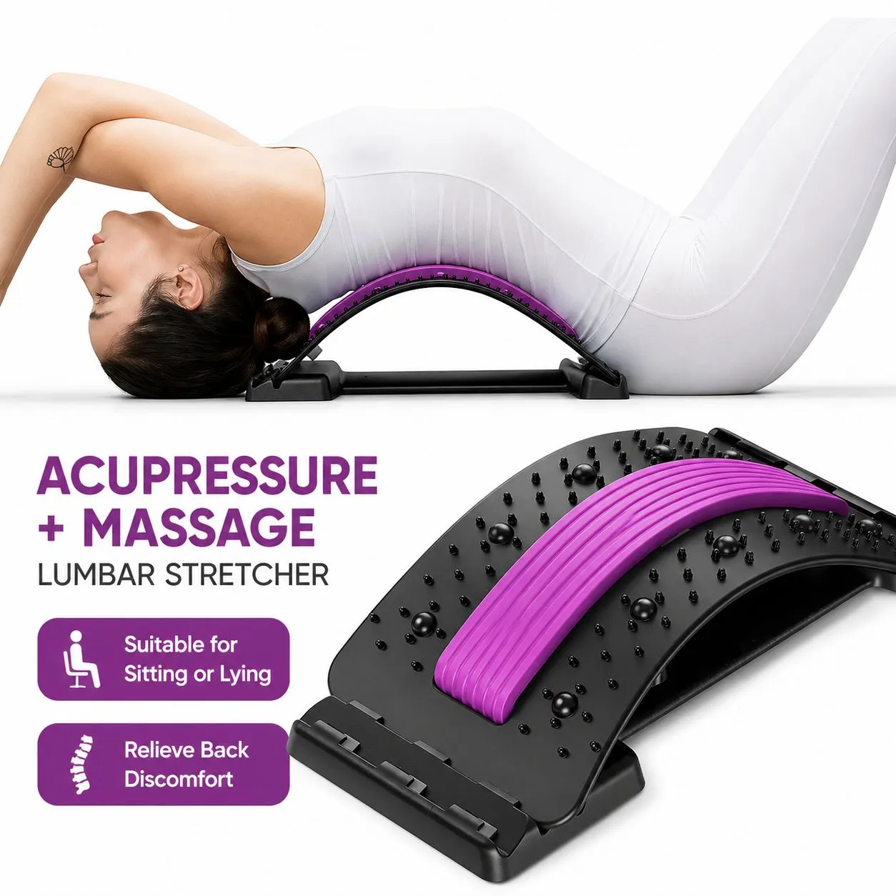 Adjustable Lumbar Support Board – Spine Corrector & Lower Back Stretching Massage Plate - Image 1