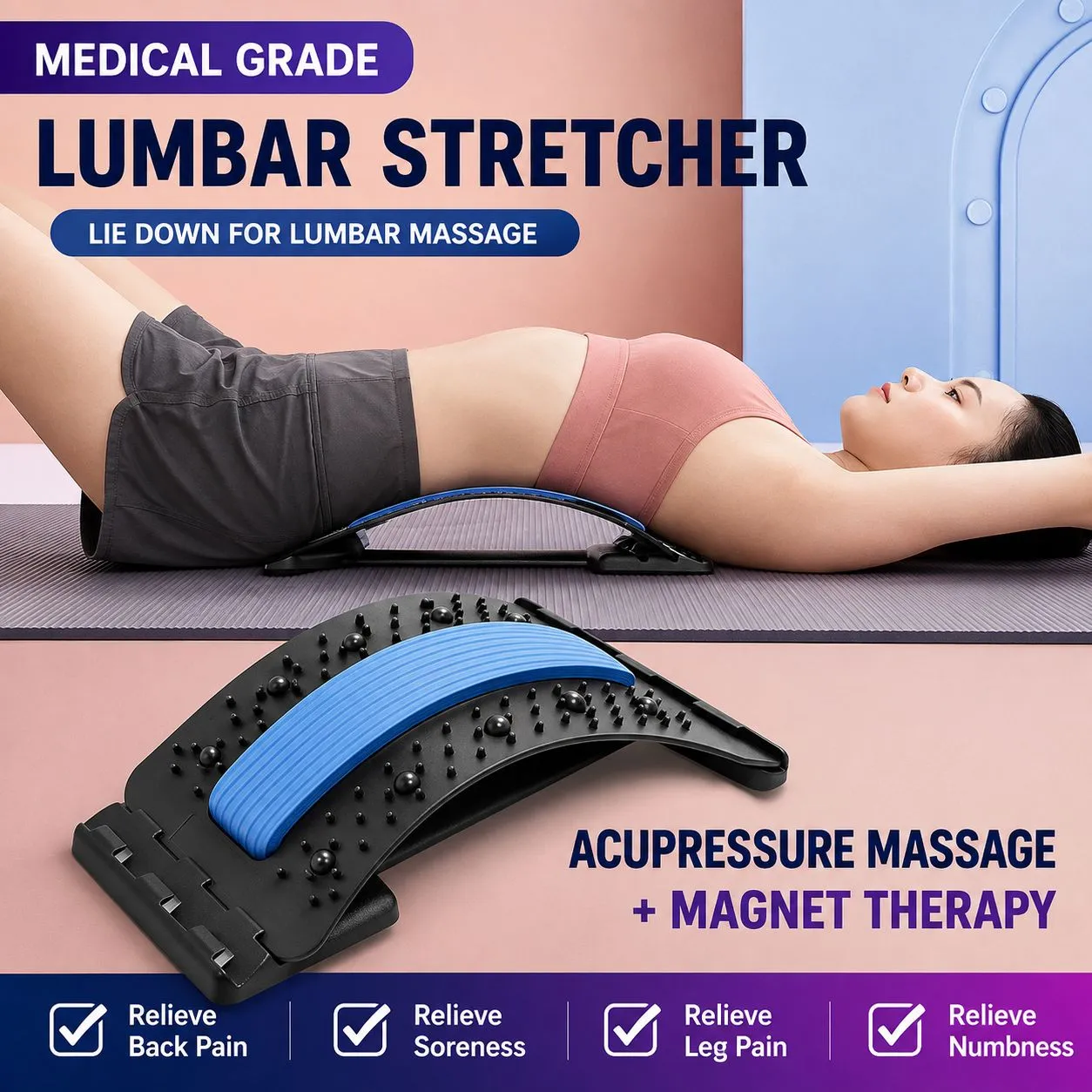 Adjustable Lumbar Support Board – Spine Corrector & Lower Back Stretching Massage Plate - Image 2