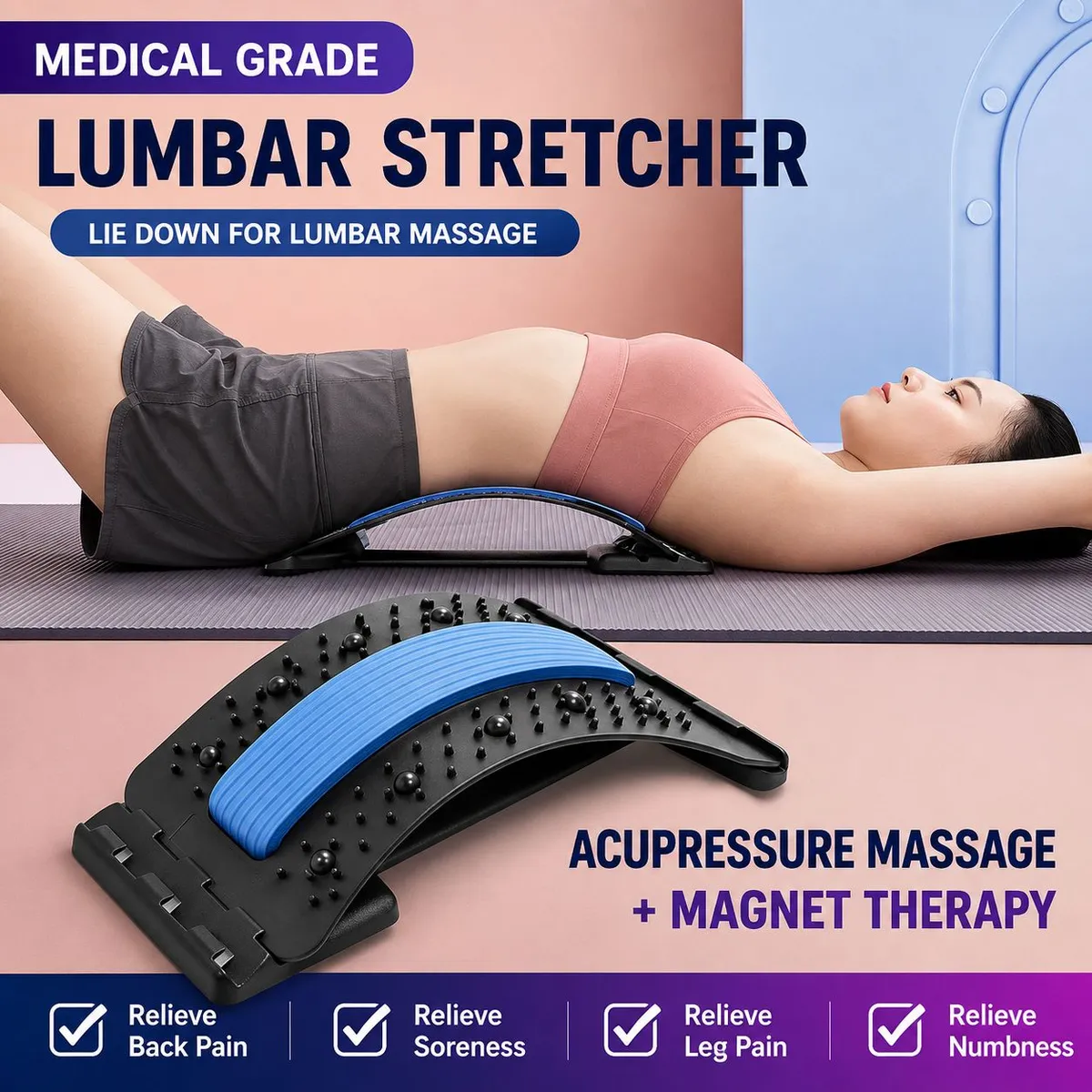 Adjustable Lumbar Support Board – Spine Corrector & Lower Back Stretching Massage Plate showcase 3