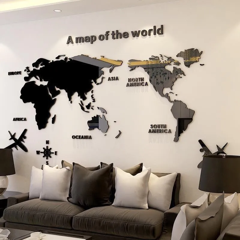 Creative Acrylic 3D World Map Wall Sticker – Living Room TV Background Wall Decor - Image 4