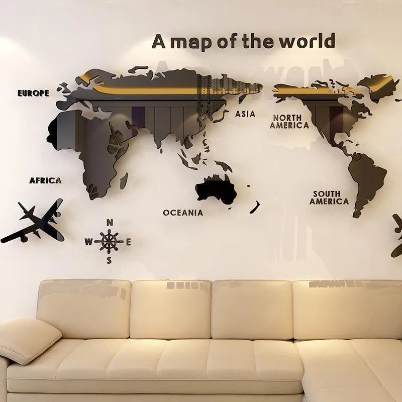 Creative Acrylic 3D World Map Wall Sticker – Living Room TV Background Wall Decor showcase 1