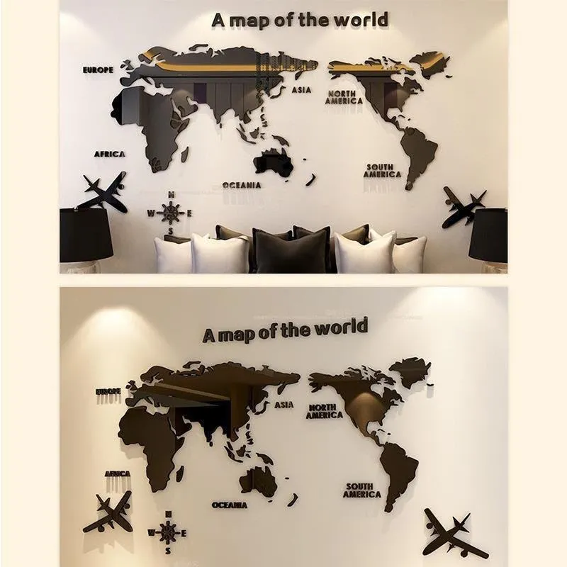 Creative Acrylic 3D World Map Wall Sticker – Living Room TV Background Wall Decor showcase 2