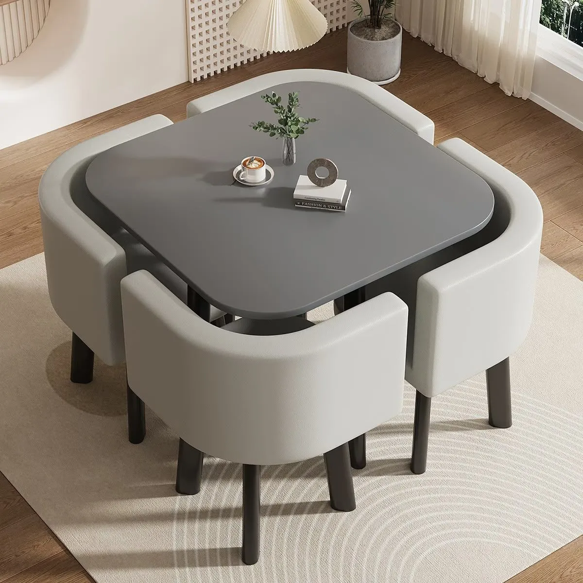 Foldable/storable Dining table Set for small apartments, home use, apartment dining table; shop/storefront negotiation table & chair set for guest reception; round table thumbnail 1