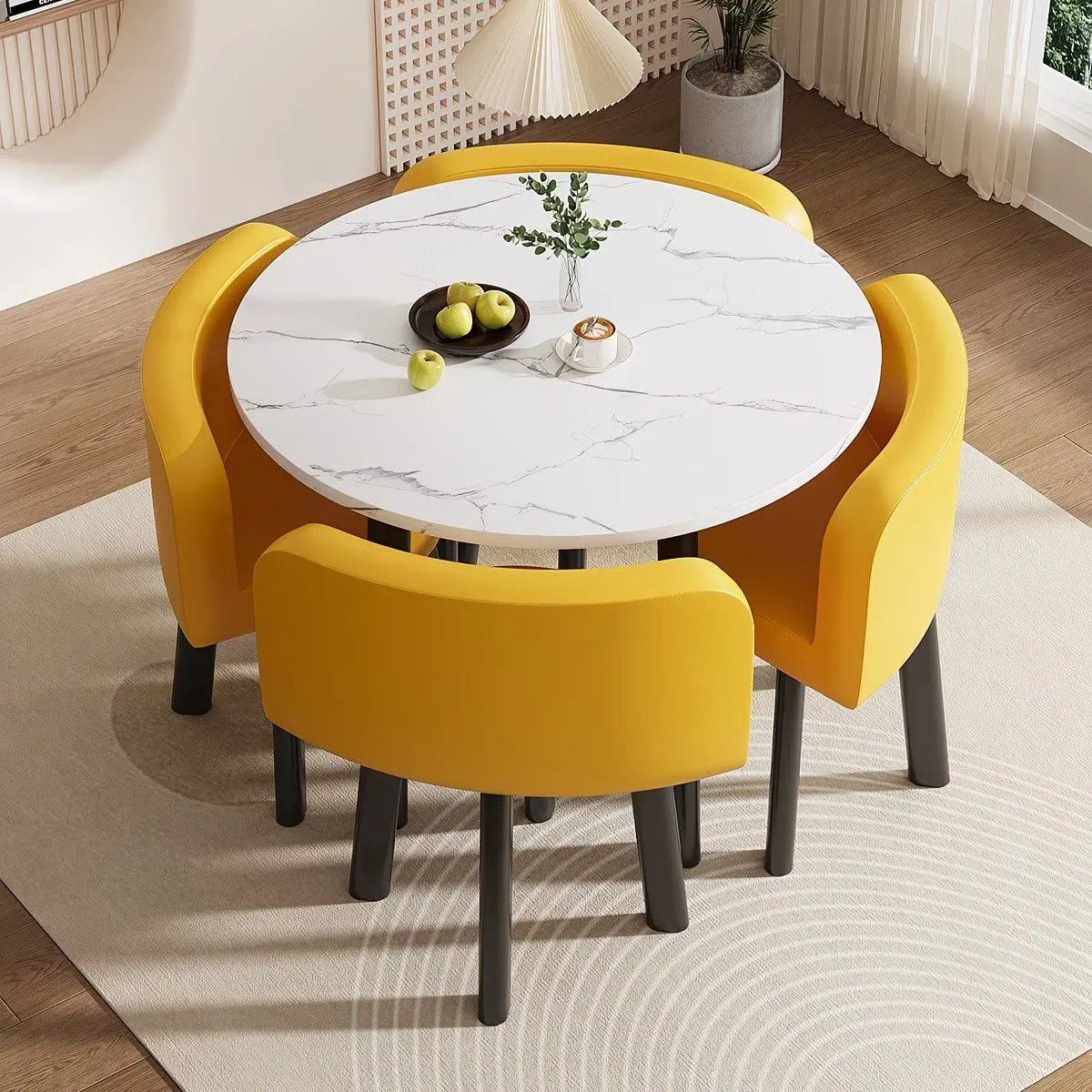 Foldable/storable Dining table Set for small apartments, home use, apartment dining table; shop/storefront negotiation table & chair set for guest reception; round table showcase 4