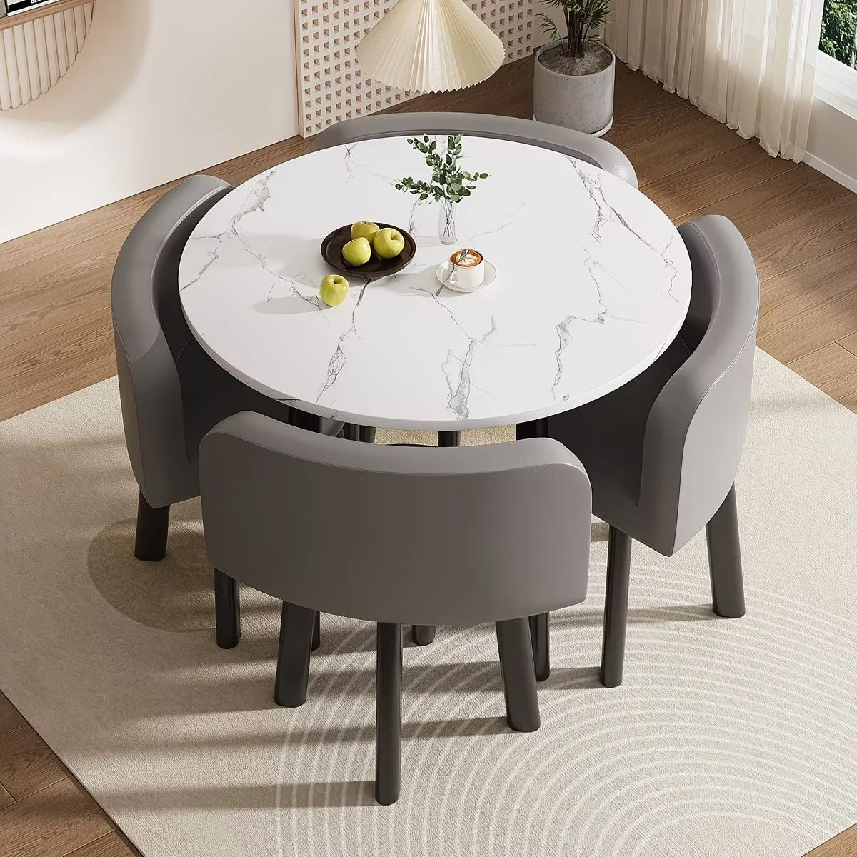 Foldable/storable Dining table Set for small apartments, home use, apartment dining table; shop/storefront negotiation table & chair set for guest reception; round table showcase 6