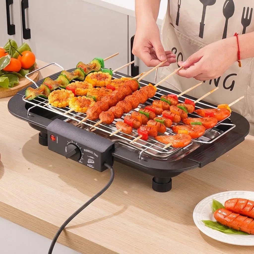 Electric BBQ Grill – New Smokeless Indoor Electric Grill, Multi-Function Barbecue & Skewer Grill for Home - Image 2