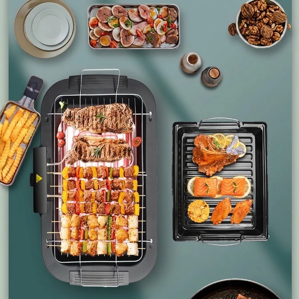 Electric BBQ Grill – New Smokeless Indoor Electric Grill, Multi-Function Barbecue & Skewer Grill for Home - Image 4