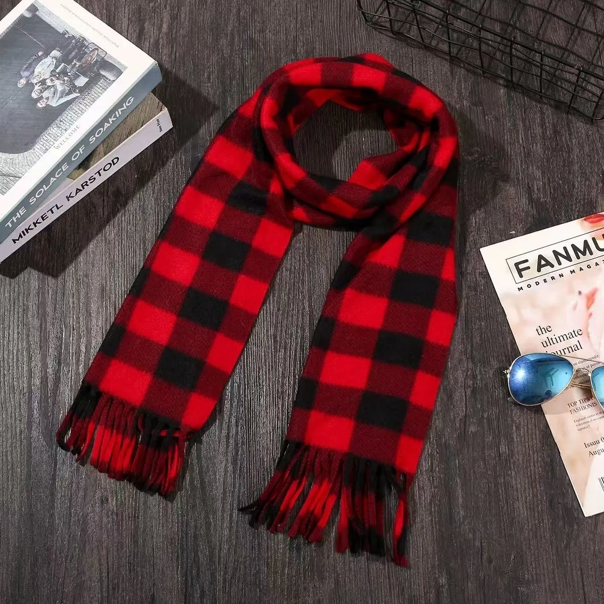 Unisex Plaid Tassel Scarf – Warm Autumn/Winter Checkered Scarf for Men and Women, Student Shawl & Layering Wrap thumbnail 1