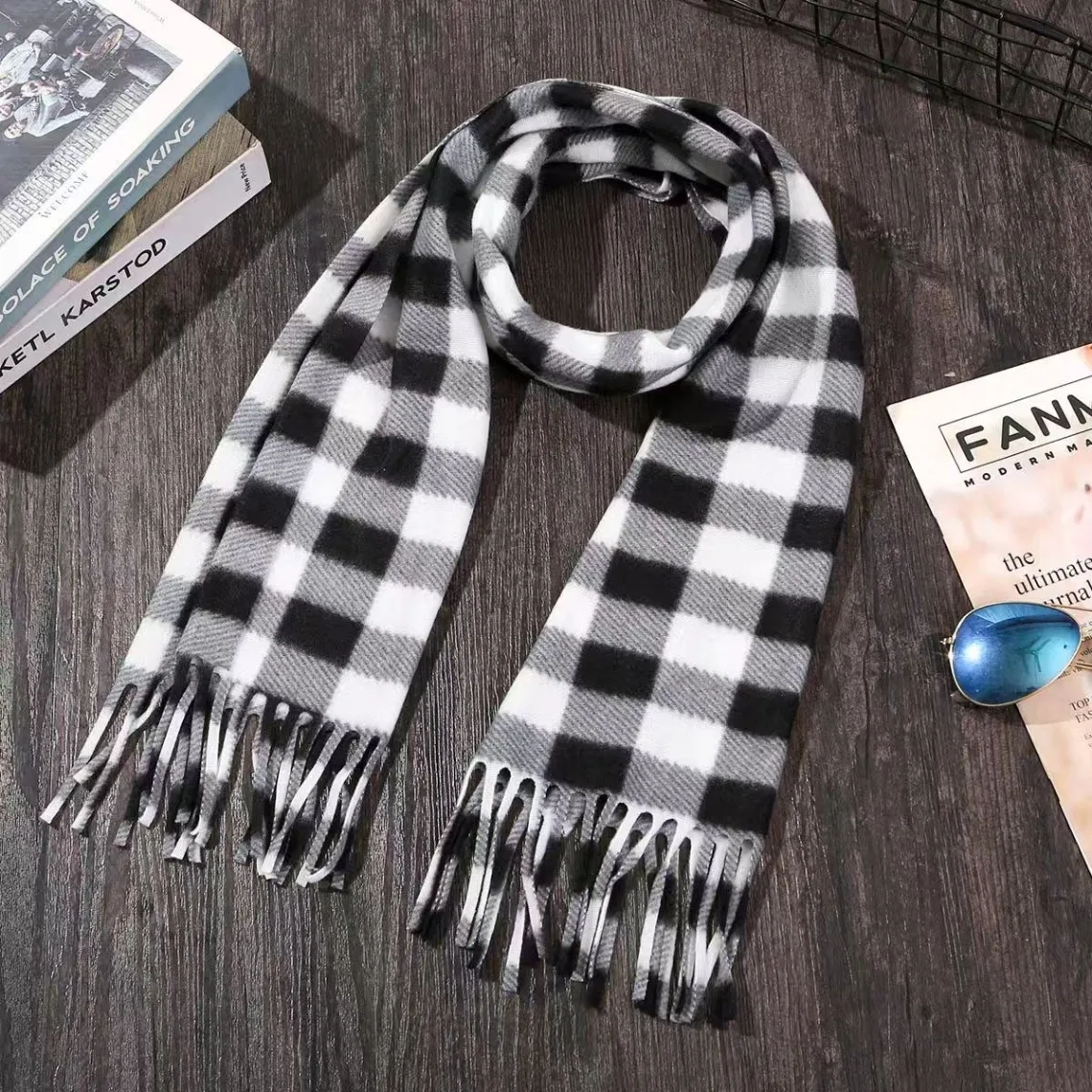 Unisex Plaid Tassel Scarf – Warm Autumn/Winter Checkered Scarf for Men and Women, Student Shawl & Layering Wrap thumbnail 2
