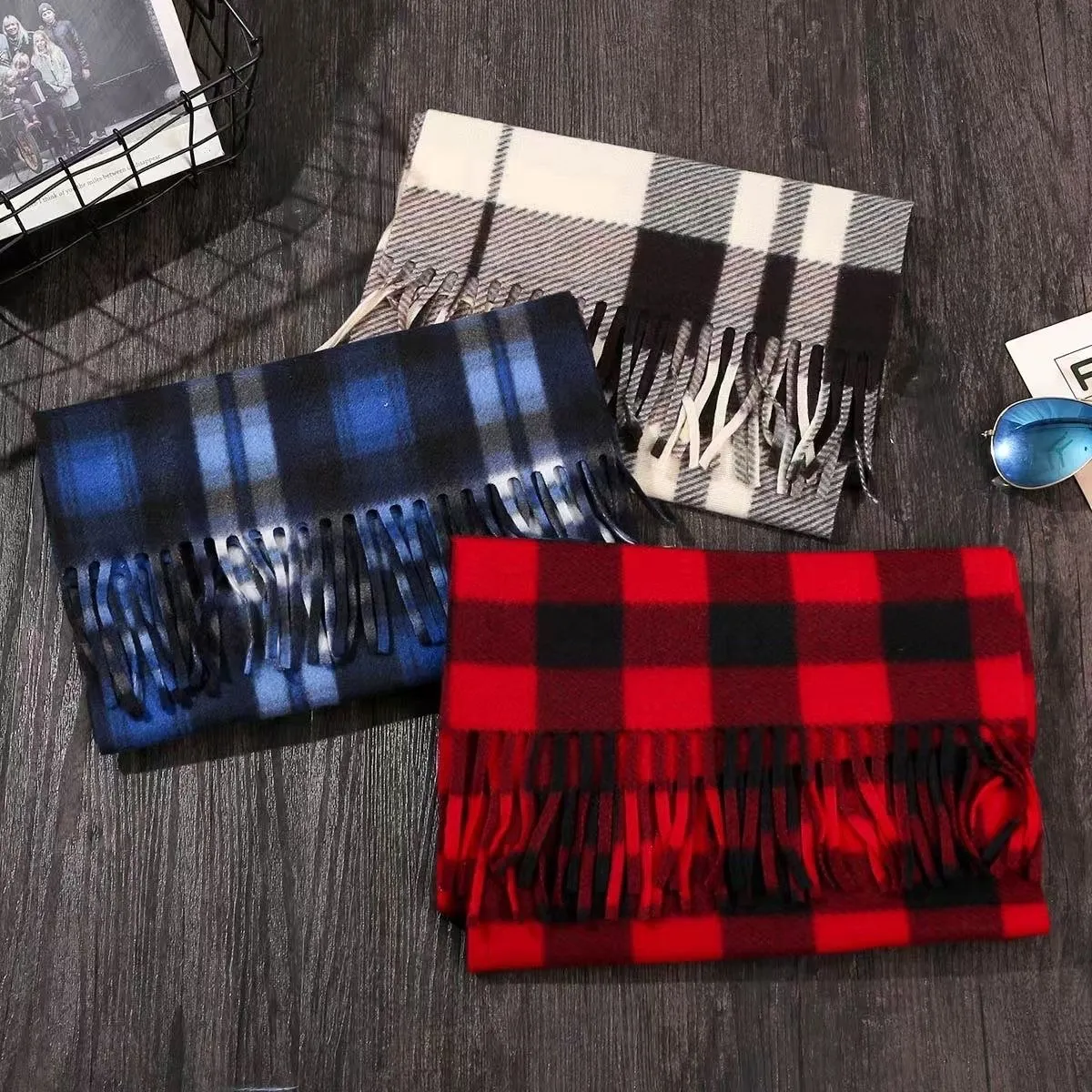 Unisex Plaid Tassel Scarf – Warm Autumn/Winter Checkered Scarf for Men and Women, Student Shawl & Layering Wrap showcase 1