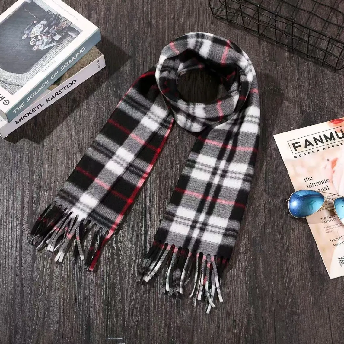 Unisex Plaid Tassel Scarf – Warm Autumn/Winter Checkered Scarf for Men and Women, Student Shawl & Layering Wrap showcase 5