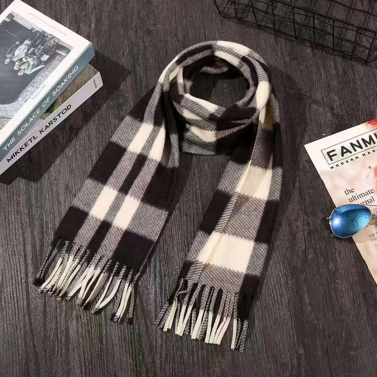 Unisex Plaid Tassel Scarf – Warm Autumn/Winter Checkered Scarf for Men and Women, Student Shawl & Layering Wrap showcase 7