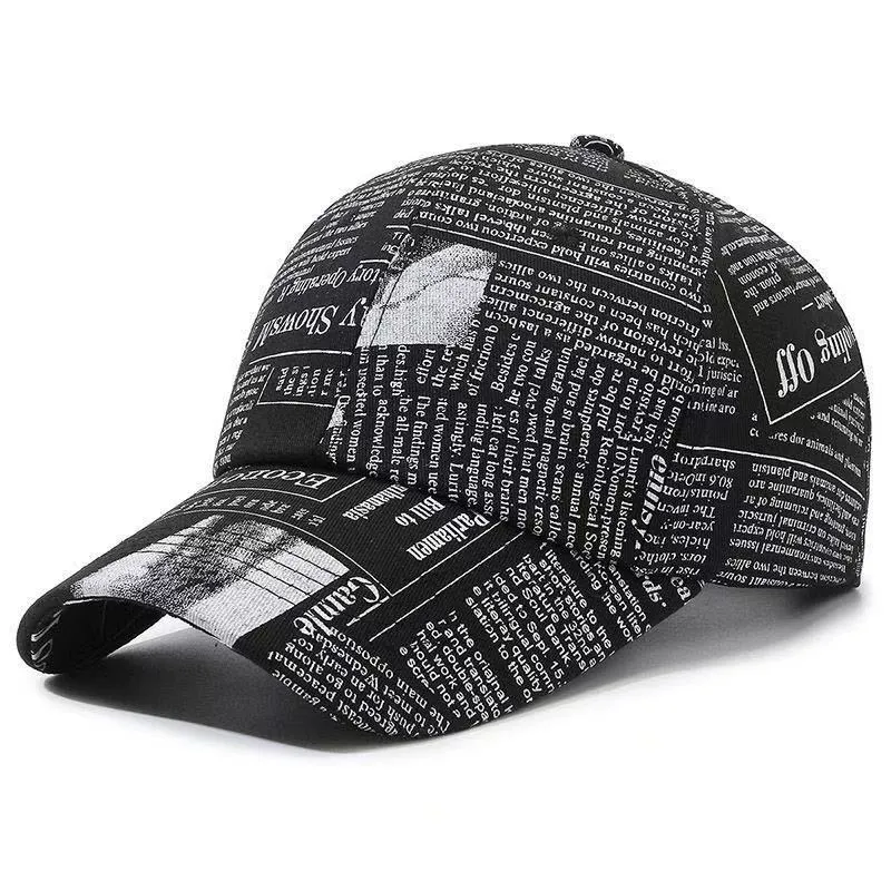 Unisex Newspaper Print Baseball Cap – Spring/Autumn Streetwear Hip-Hop Sun Hat, Outdoor Fishing Cap - Image 1