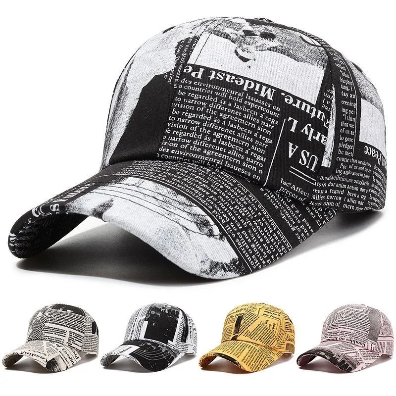 Unisex Newspaper Print Baseball Cap – Spring/Autumn Streetwear Hip-Hop Sun Hat, Outdoor Fishing Cap showcase 1