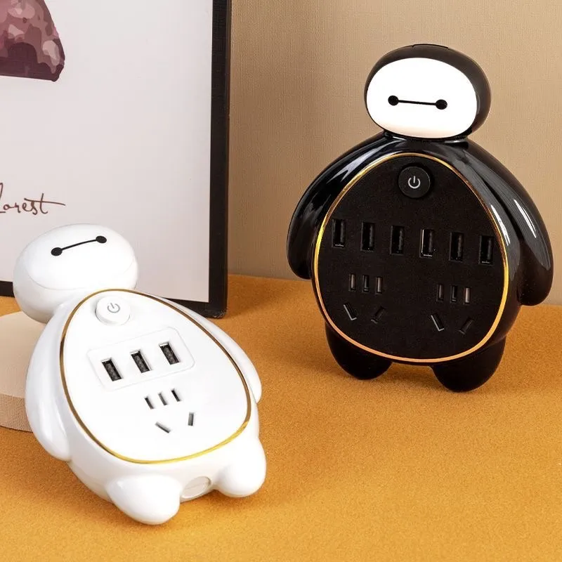 Creative Baymax-Style Multi-Function Power Strip – USB Socket Adapter with Light-Sensing Night Light for Bathroom & Hallway - Image 4