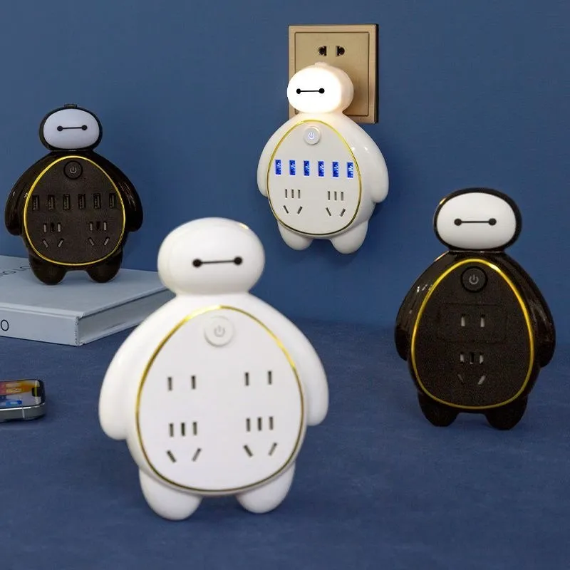 Creative Baymax-Style Multi-Function Power Strip – USB Socket Adapter with Light-Sensing Night Light for Bathroom & Hallway showcase 2