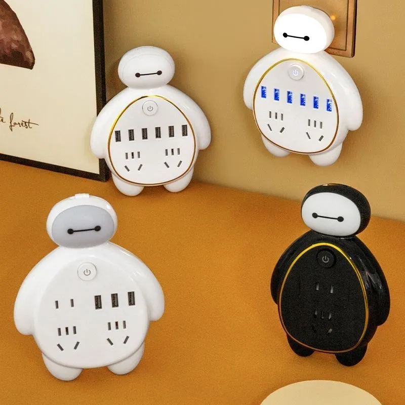 Creative Baymax-Style Multi-Function Power Strip – USB Socket Adapter with Light-Sensing Night Light for Bathroom & Hallway showcase 5