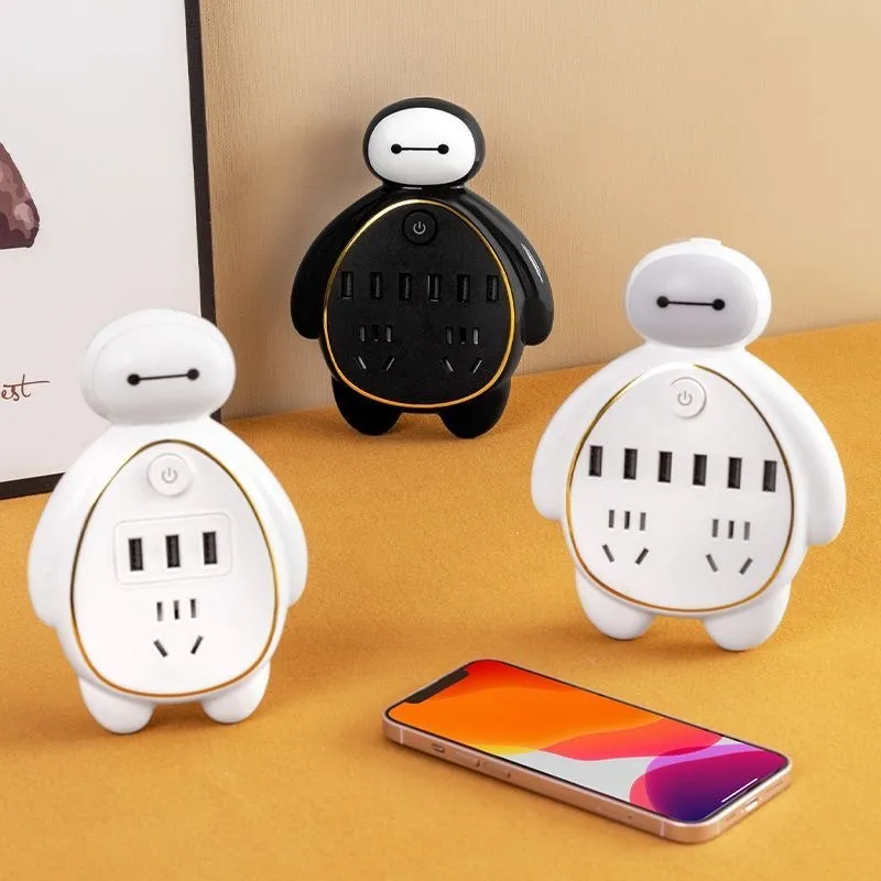 Creative Baymax-Style Multi-Function Power Strip – USB Socket Adapter with Light-Sensing Night Light for Bathroom & Hallway showcase 6