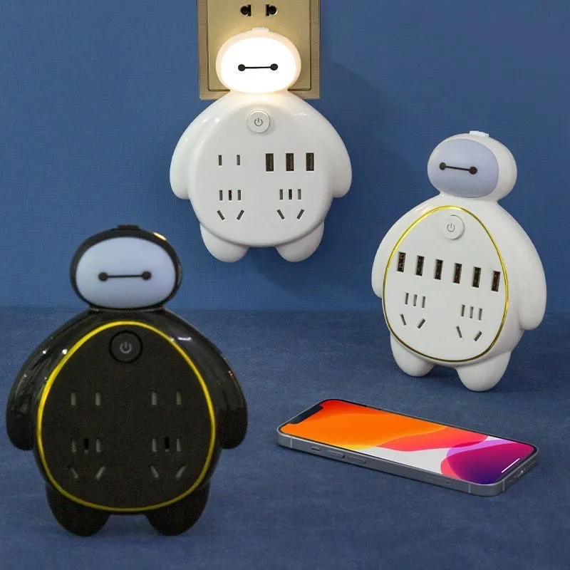 Creative Baymax-Style Multi-Function Power Strip – USB Socket Adapter with Light-Sensing Night Light for Bathroom & Hallway showcase 7