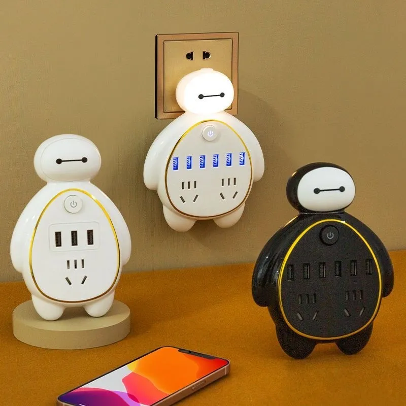 Creative Baymax-Style Multi-Function Power Strip – USB Socket Adapter with Light-Sensing Night Light for Bathroom & Hallway showcase 8
