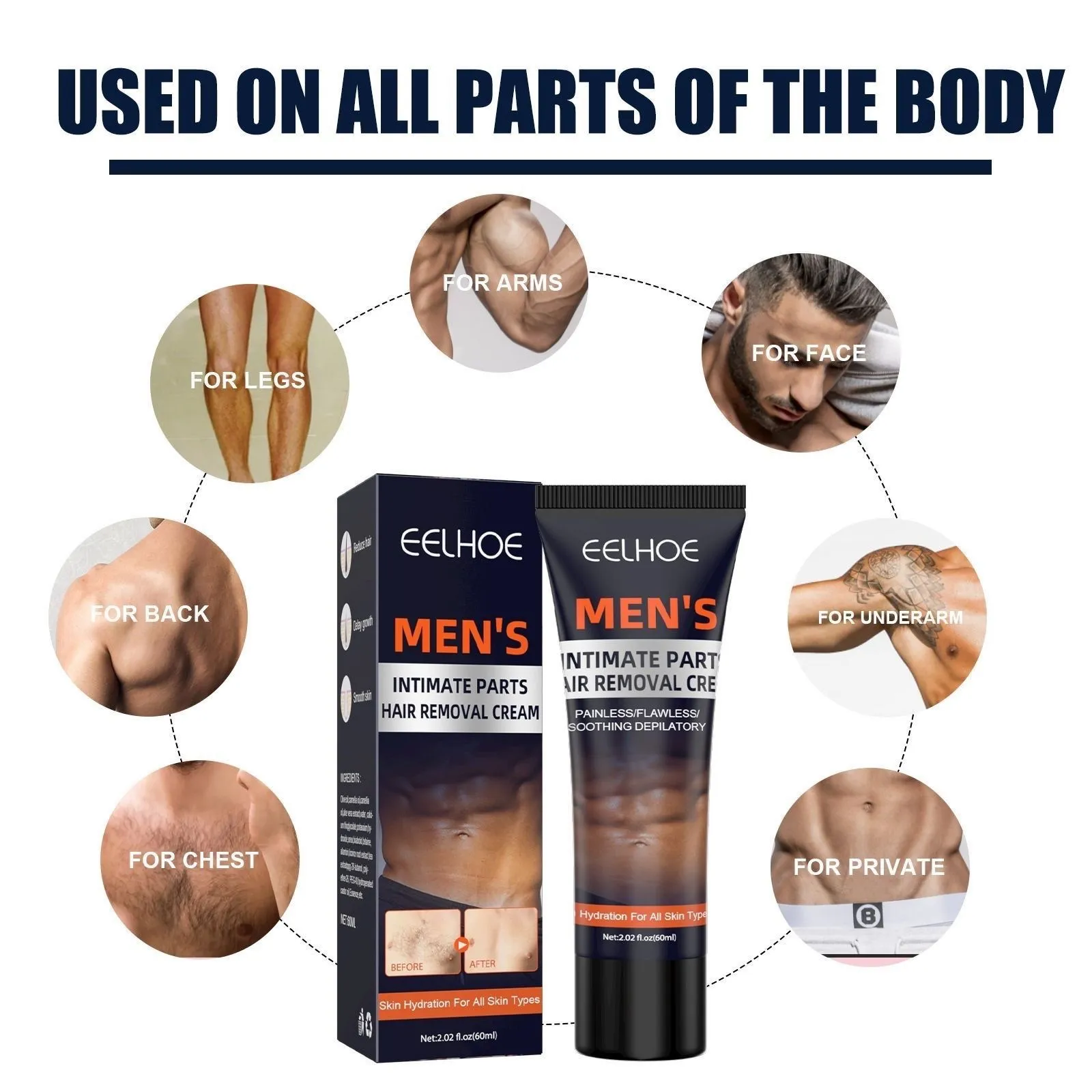 Men’s Hair Removal Cream – Gentle Body Hair Removal Cream for Chest, Underarms, Legs & Full Body, Smooth Skin thumbnail 3