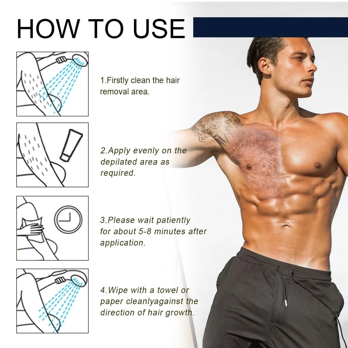 Men’s Hair Removal Cream – Gentle Body Hair Removal Cream for Chest, Underarms, Legs & Full Body, Smooth Skin showcase 1