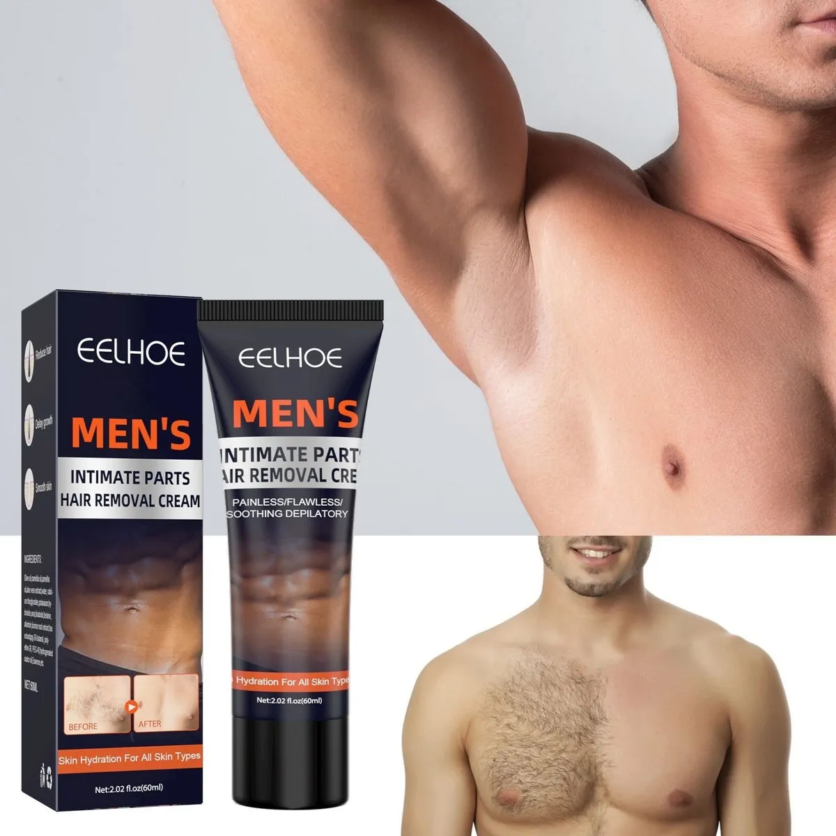Men’s Hair Removal Cream – Gentle Body Hair Removal Cream for Chest, Underarms, Legs & Full Body, Smooth Skin showcase 4