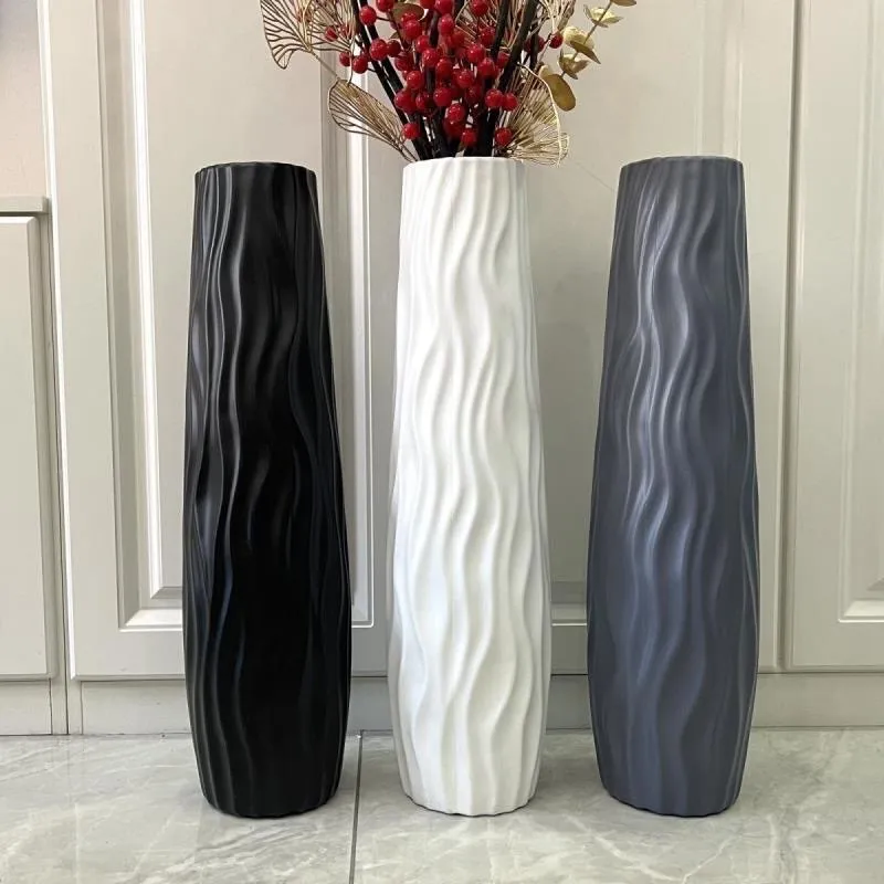 Large White & Black European-Style Vase – Tall Minimalist Flower Vase, Ceramic-Look Plastic Floor Vase for Fresh & Dried Flowers, Living Room Décor - Image 1