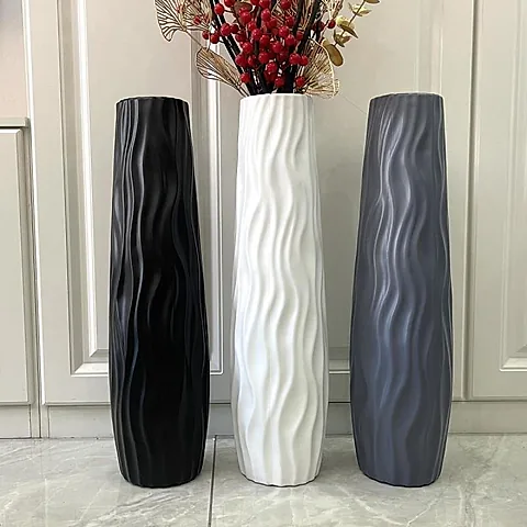 Large White & Black European-Style Vase – Tall Minimalist Flower Vase, Ceramic-Look Plastic Floor Vase for Fresh & Dried Flowers, Living Room Décor