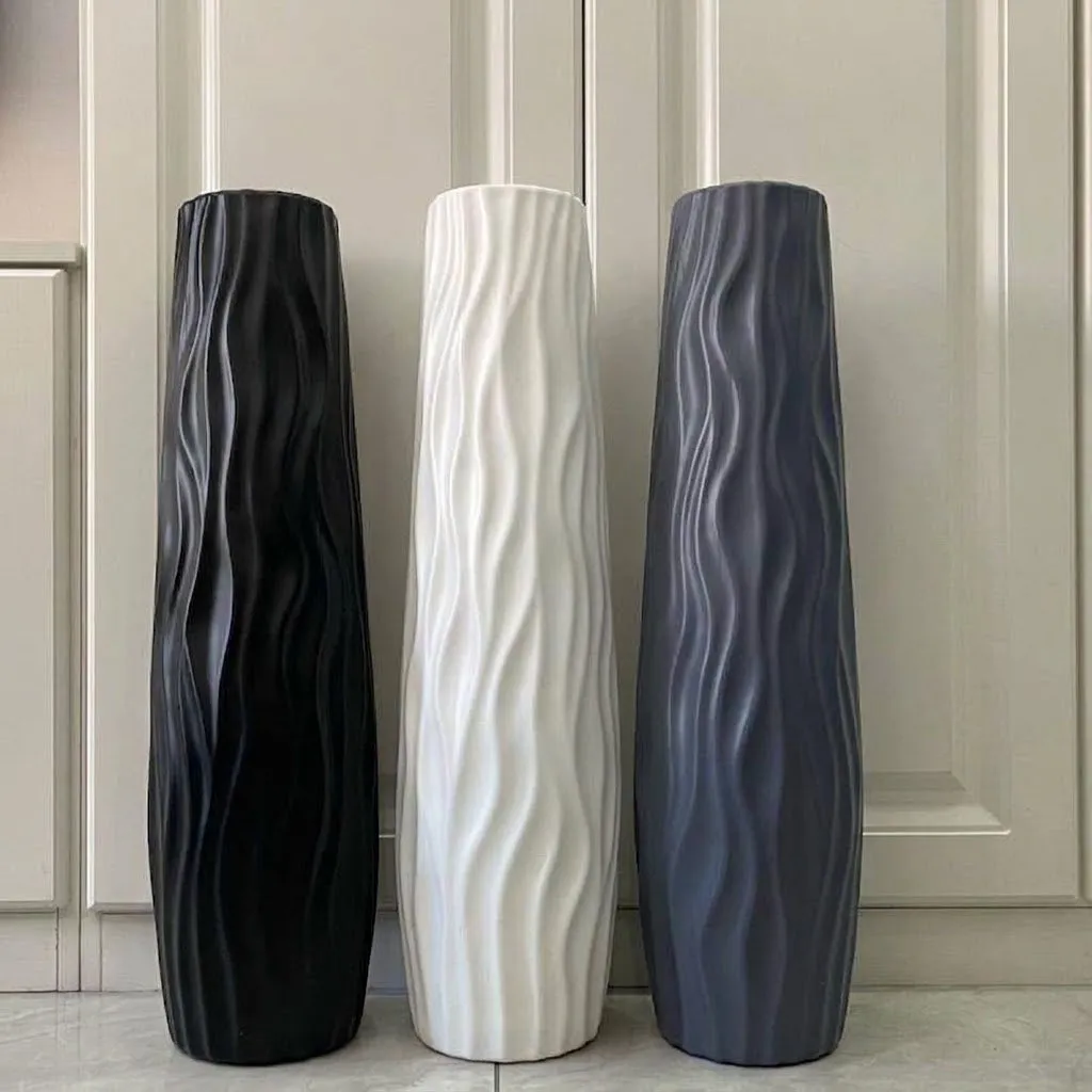 Large White & Black European-Style Vase – Tall Minimalist Flower Vase, Ceramic-Look Plastic Floor Vase for Fresh & Dried Flowers, Living Room Décor showcase 4