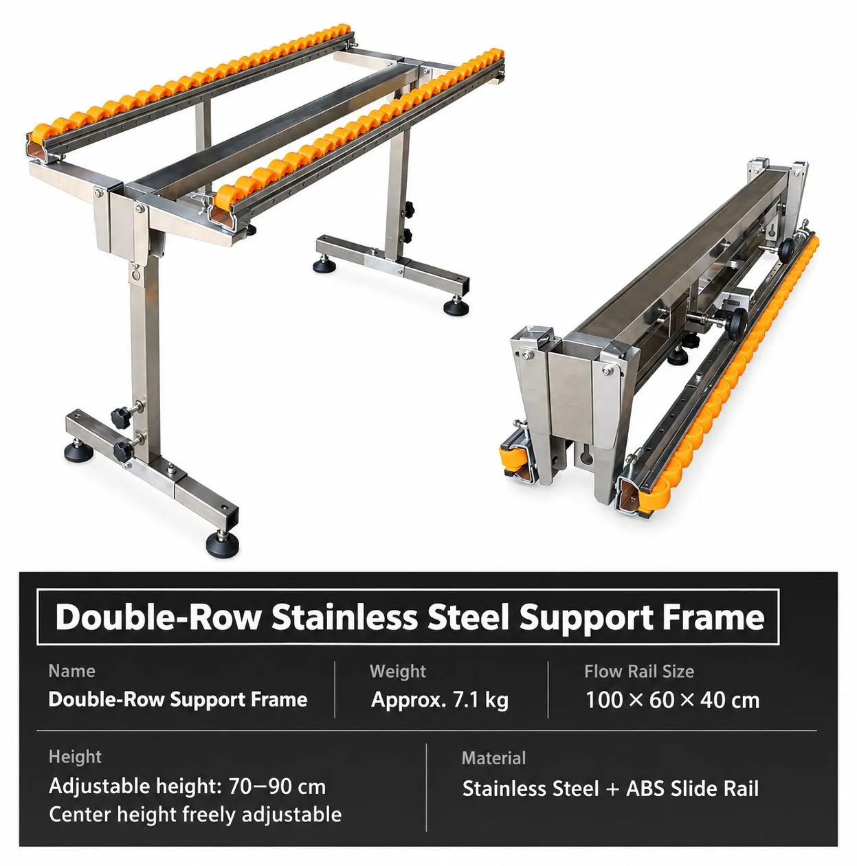 Adjustable Double-Row Folding Flow Rail Support Stand for Woodworking Saw Tables and Material Feeding Conveyor - Image 1