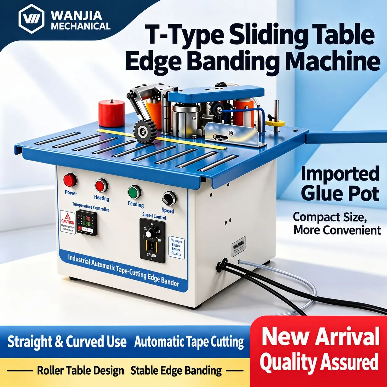 Compact T-Type Sliding Table Edge Banding Machine for Curved & Irregular Wood Panels – Woodworking & Home Furniture Use - Image 1