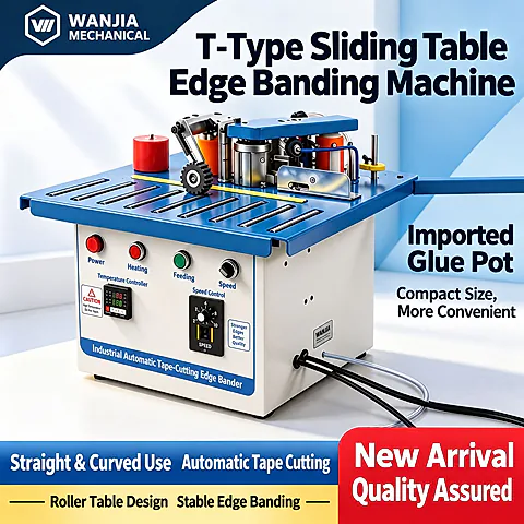 Compact T-Type Sliding Table Edge Banding Machine for Curved & Irregular Wood Panels – Woodworking & Home Furniture Use