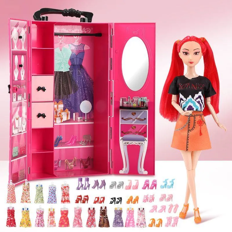 Portable Princess Doll Wardrobe - Multi-Layer Fashion Closet Organizer with Trendy Outfits & Shoes - Pretend Play Dress-Up Kit for 30cm Dolls thumbnail 9