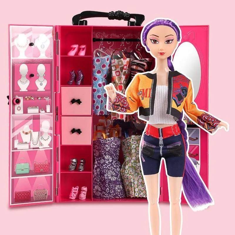 Portable Princess Doll Wardrobe - Multi-Layer Fashion Closet Organizer with Trendy Outfits & Shoes - Pretend Play Dress-Up Kit for 30cm Dolls thumbnail 7