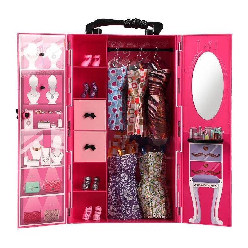Portable Princess Doll Wardrobe - Multi-Layer Fashion Closet Organizer with Trendy Outfits & Shoes - Pretend Play Dress-Up Kit for 30cm Dolls thumbnail 5