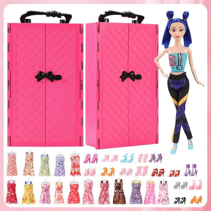 Portable Princess Doll Wardrobe - Multi-Layer Fashion Closet Organizer with Trendy Outfits & Shoes - Pretend Play Dress-Up Kit for 30cm Dolls thumbnail 4