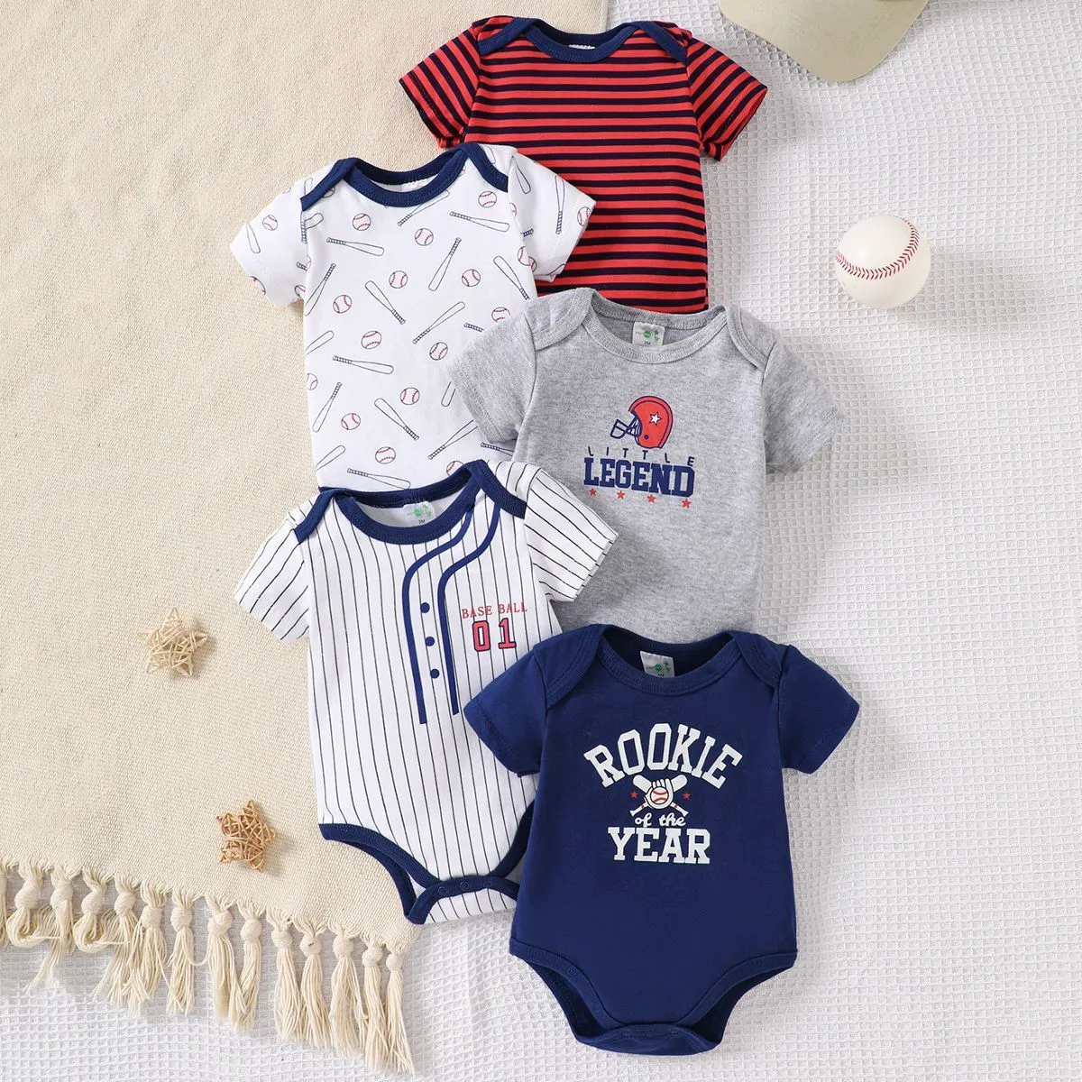 [5-Pack] 100% Pure Cotton Baby Bodysuits - Ultra-Soft & Breathable Newborn Onesies - Essential Short Sleeve Rompers for 0-12 Months - Value Bundle thumbnail 1