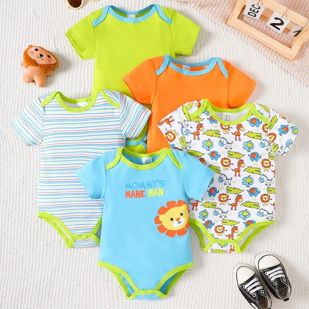 [5-Pack] 100% Pure Cotton Baby Bodysuits - Ultra-Soft & Breathable Newborn Onesies - Essential Short Sleeve Rompers for 0-12 Months - Value Bundle thumbnail 3