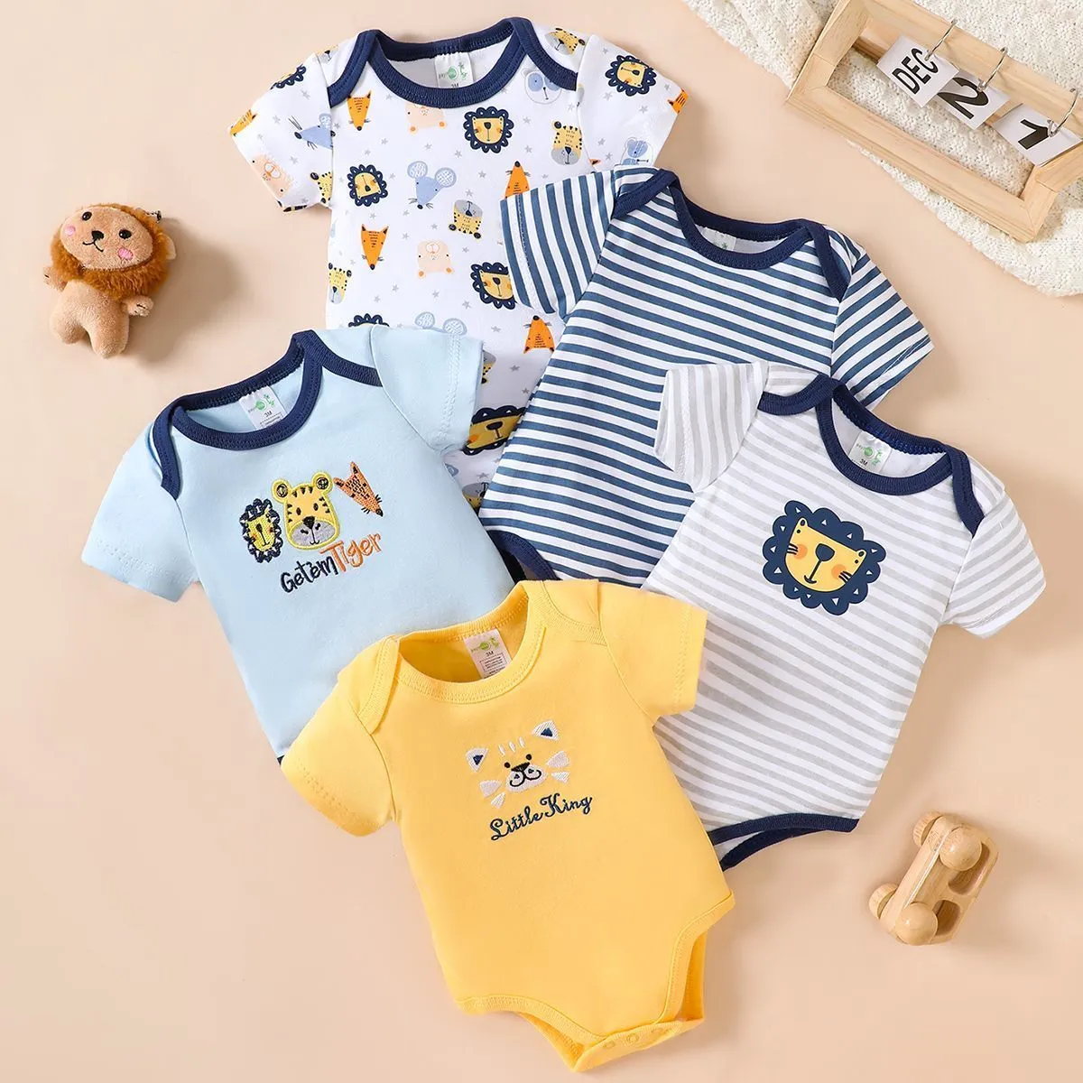 [5-Pack] 100% Pure Cotton Baby Bodysuits - Ultra-Soft & Breathable Newborn Onesies - Essential Short Sleeve Rompers for 0-12 Months - Value Bundle thumbnail 2