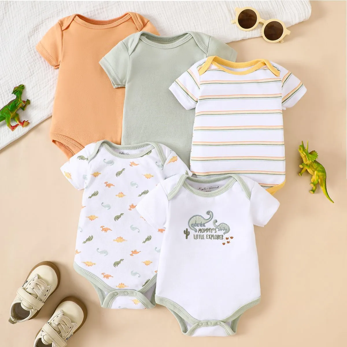 [5-Pack] 100% Pure Cotton Baby Bodysuits - Ultra-Soft & Breathable Newborn Onesies - Essential Short Sleeve Rompers for 0-12 Months - Value Bundle thumbnail 6