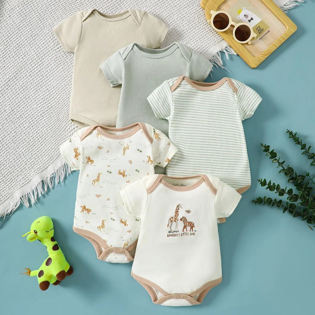 [5-Pack] 100% Pure Cotton Baby Bodysuits - Ultra-Soft & Breathable Newborn Onesies - Essential Short Sleeve Rompers for 0-12 Months - Value Bundle thumbnail 5