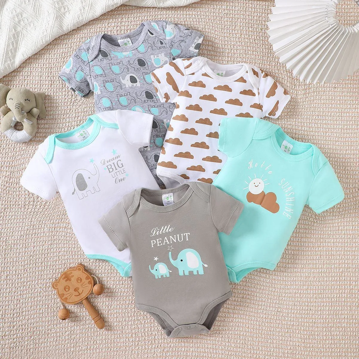 [5-Pack] 100% Pure Cotton Baby Bodysuits - Ultra-Soft & Breathable Newborn Onesies - Essential Short Sleeve Rompers for 0-12 Months - Value Bundle thumbnail 8