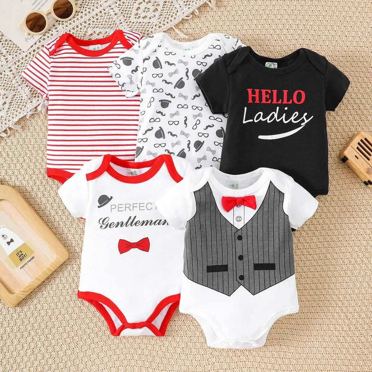 [5-Pack] 100% Pure Cotton Baby Bodysuits - Ultra-Soft & Breathable Newborn Onesies - Essential Short Sleeve Rompers for 0-12 Months - Value Bundle thumbnail 7