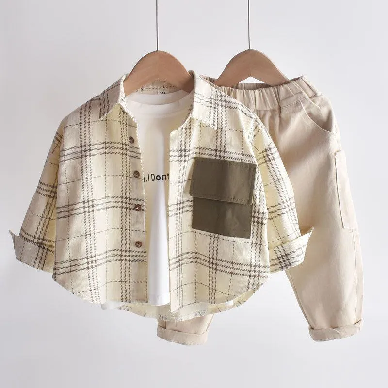 Kids Plaid Flannel Shirt - Boys Long Sleeve Button-Up Top - Versatile Spring Outerwear for Children - Soft Cotton Toddler Clothing - 2 to 8 Years Old thumbnail 1