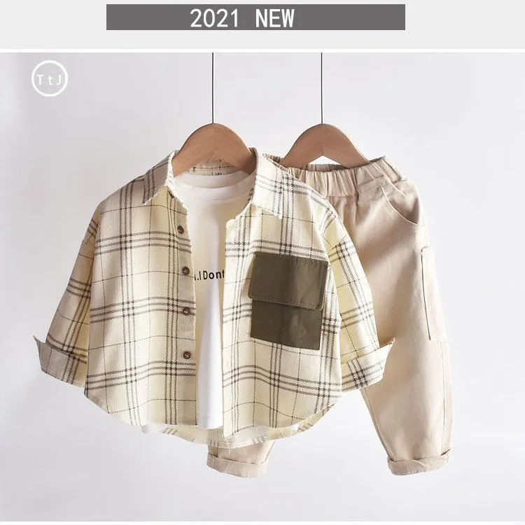 Kids Plaid Flannel Shirt - Boys Long Sleeve Button-Up Top - Versatile Spring Outerwear for Children - Soft Cotton Toddler Clothing - 2 to 8 Years Old thumbnail 4