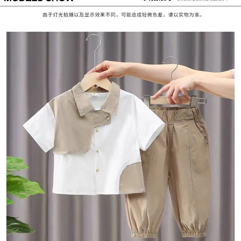 ​[2025 New Arrival] Boys 2-Piece Summer Set - Trendy Short Sleeve Top & Shorts - Ultra-Cool & Stylish Casual Outfit for Active Toddlers & Little Boys thumbnail 2