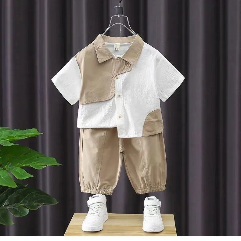 ​[2025 New Arrival] Boys 2-Piece Summer Set - Trendy Short Sleeve Top & Shorts - Ultra-Cool & Stylish Casual Outfit for Active Toddlers & Little Boys thumbnail 1